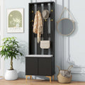 4-in-1 Hall Tree with Cushion, Coat Rack with 8 Gold Hooks Legs, Entryway Bench with Adjustable Shelves & Fluted Doors