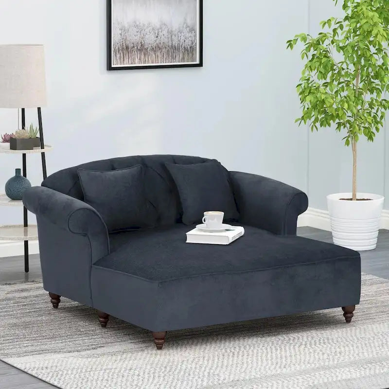 66 Upholstered Loveseat Chaise Lounge Chair with Birch Legs