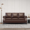 80 Modern Faux Leather 3-Seater Sofa with Birch Legs Nailheads