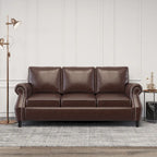 80 Nowoczesna sofa trzyosobowa ze sztucznej skóry, z nogami z brzozy i ćwiekami