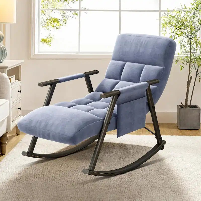Fotel bujany Modern Classic tapicerowany tkaniną z kieszenią do przechowywania