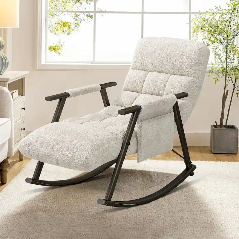 Fotel bujany Modern Classic tapicerowany tkaniną z kieszenią do przechowywania