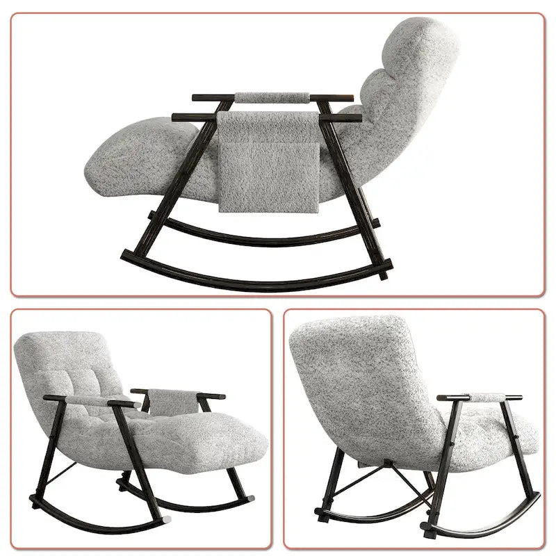 Modern Classic Fabric Upholstered Rocking Chair with Storage Pocket