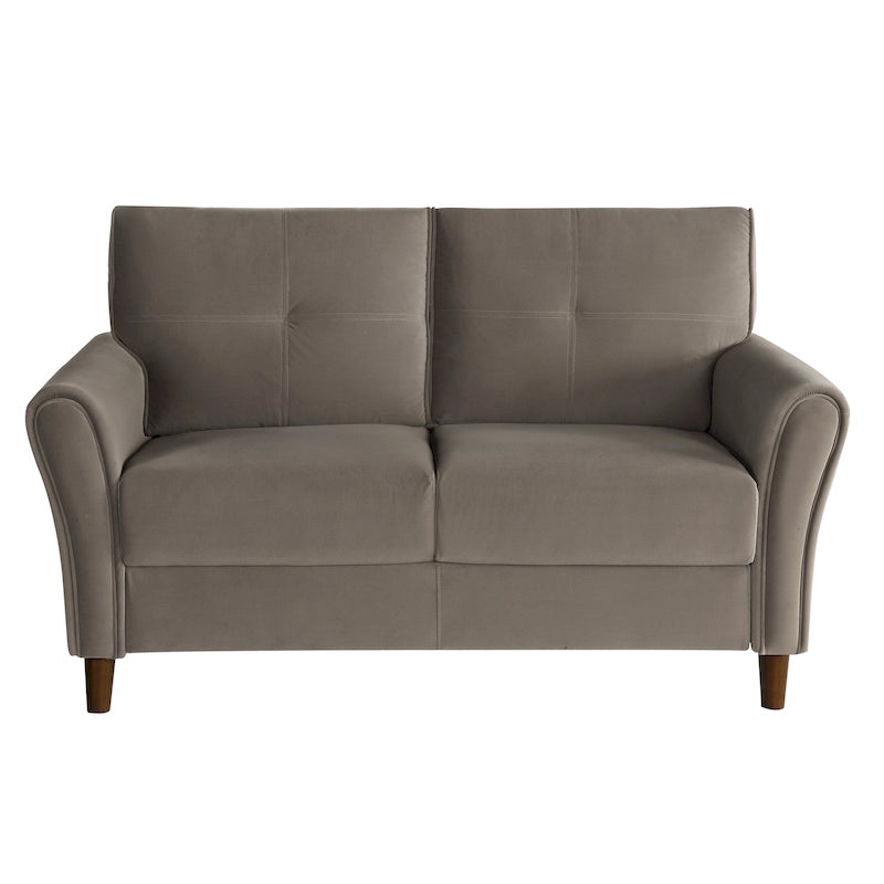 Brown Velvet Upholstery 1Pc Comfort Loveseat Plush Seatbacks Tufted Detail Solid Wood Frame Modern Living Room Furniture