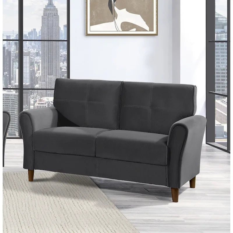Brown Velvet Upholstery 1Pc Comfort Loveseat Plush Seatbacks Tufted Detail Solid Wood Frame Modern Living Room Furniture