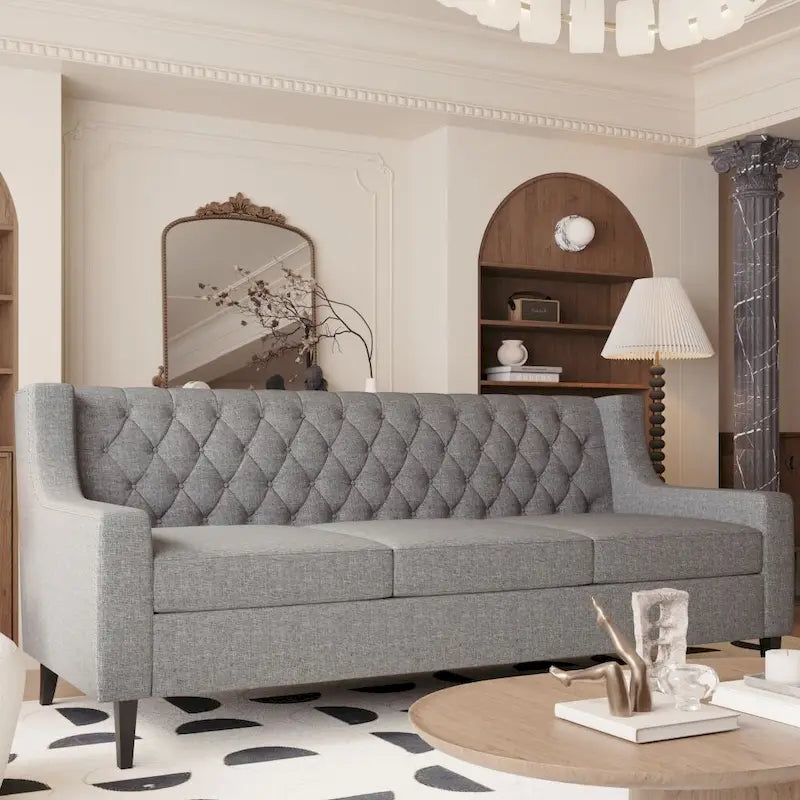 Nowoczesne sofy piankowe z guzikami w stylu mid-century modern