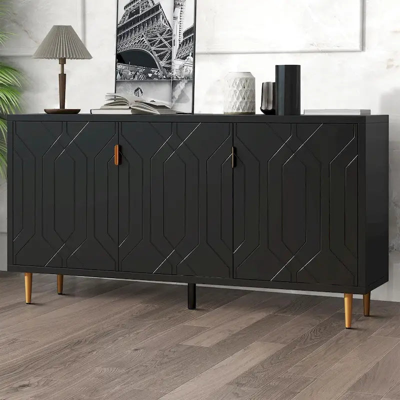 Elegancki drewniany kredens z trzema wewnętrznymi półkami w stylu mid-century