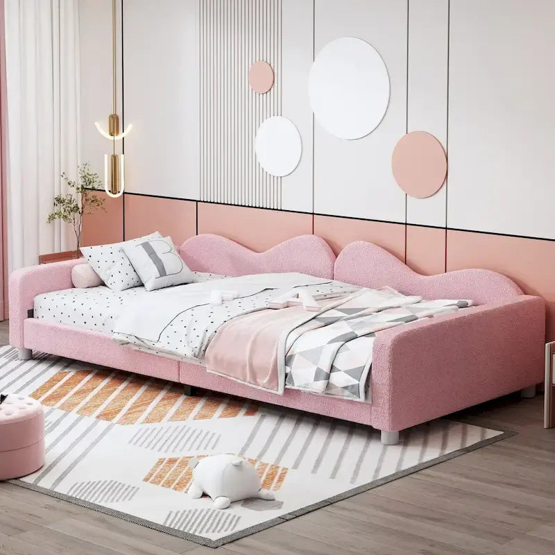 Łóżko tapicerowane typu "daybed" z zagłówkiem w kształcie chmury, rozmiar "twin"