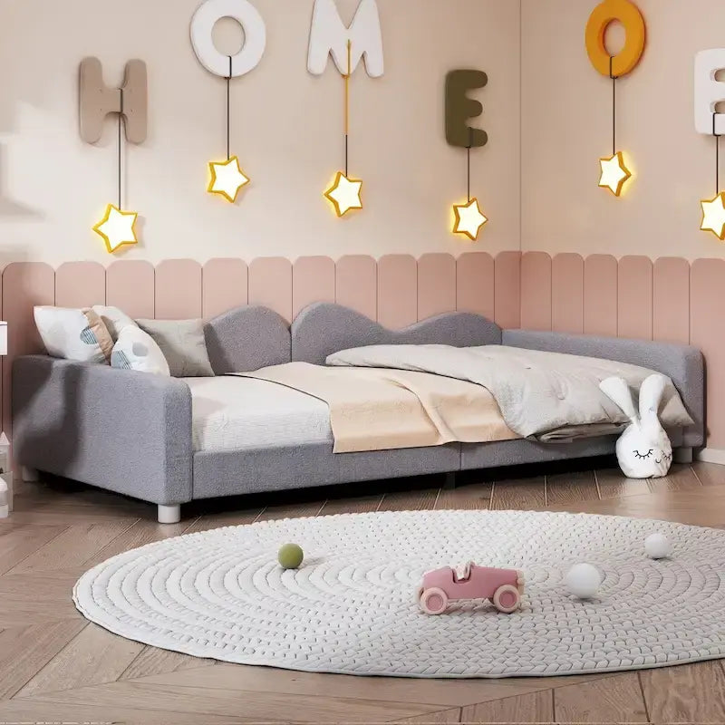 Łóżko tapicerowane typu "daybed" z zagłówkiem w kształcie chmury, rozmiar "twin"