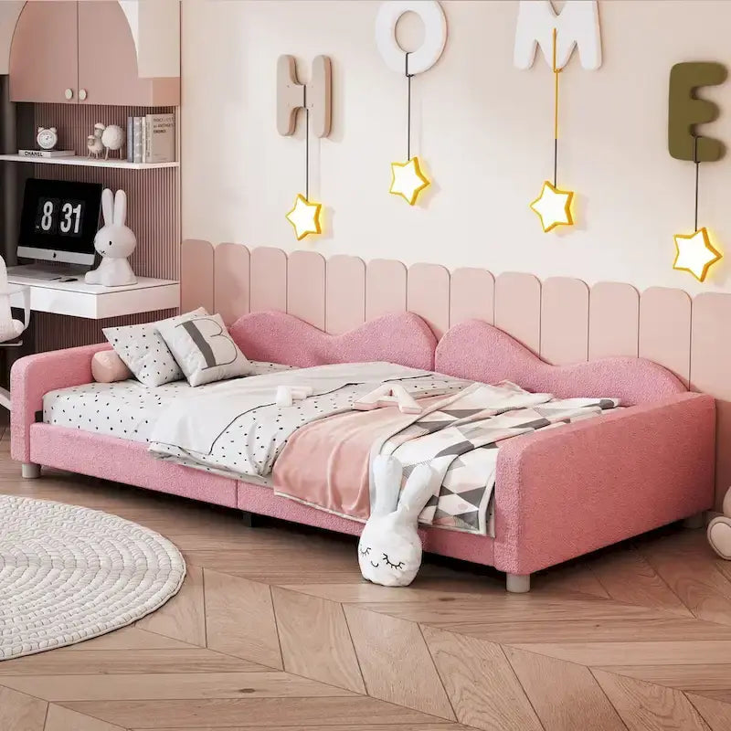 Twin size Upholstered Daybed with Cloud-Shaped Backrest